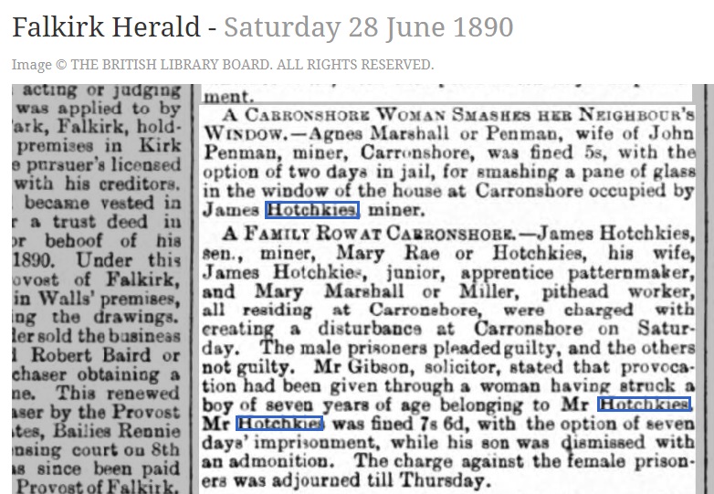 James Hotchkies fine for disturbance 1890, June 28, 1890